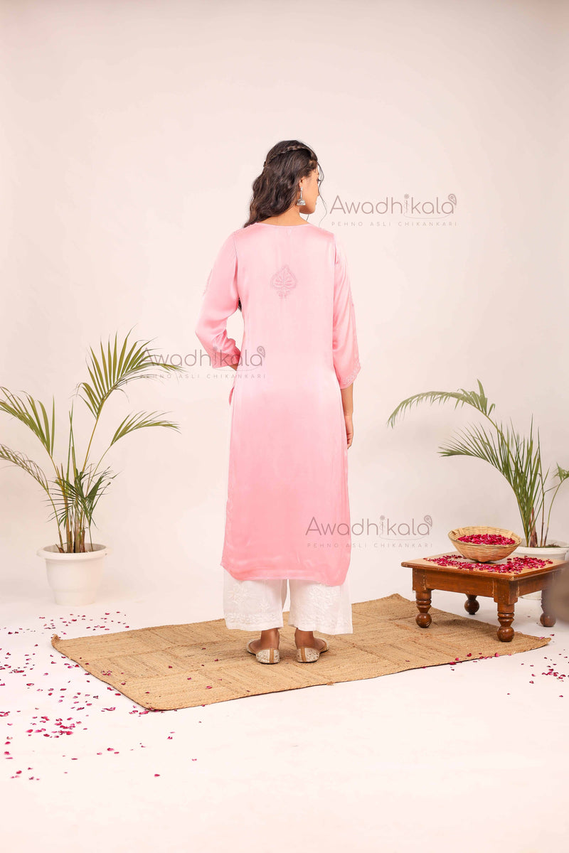 Inayat Modal Satin Kurti- Baby Pink
