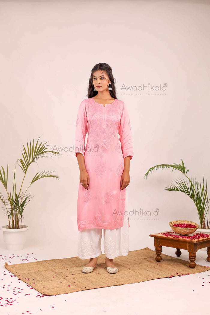 Inayat Modal Satin Kurti- Baby Pink