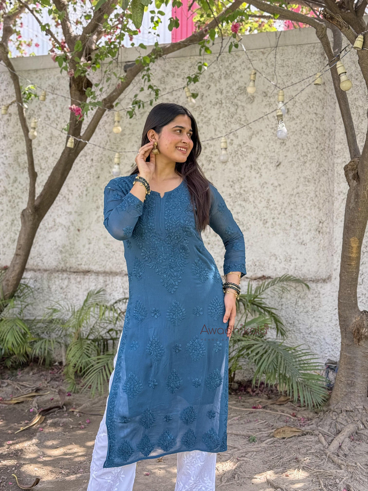 Ruhi Viscose Georgette Kurti- Peacock Blue