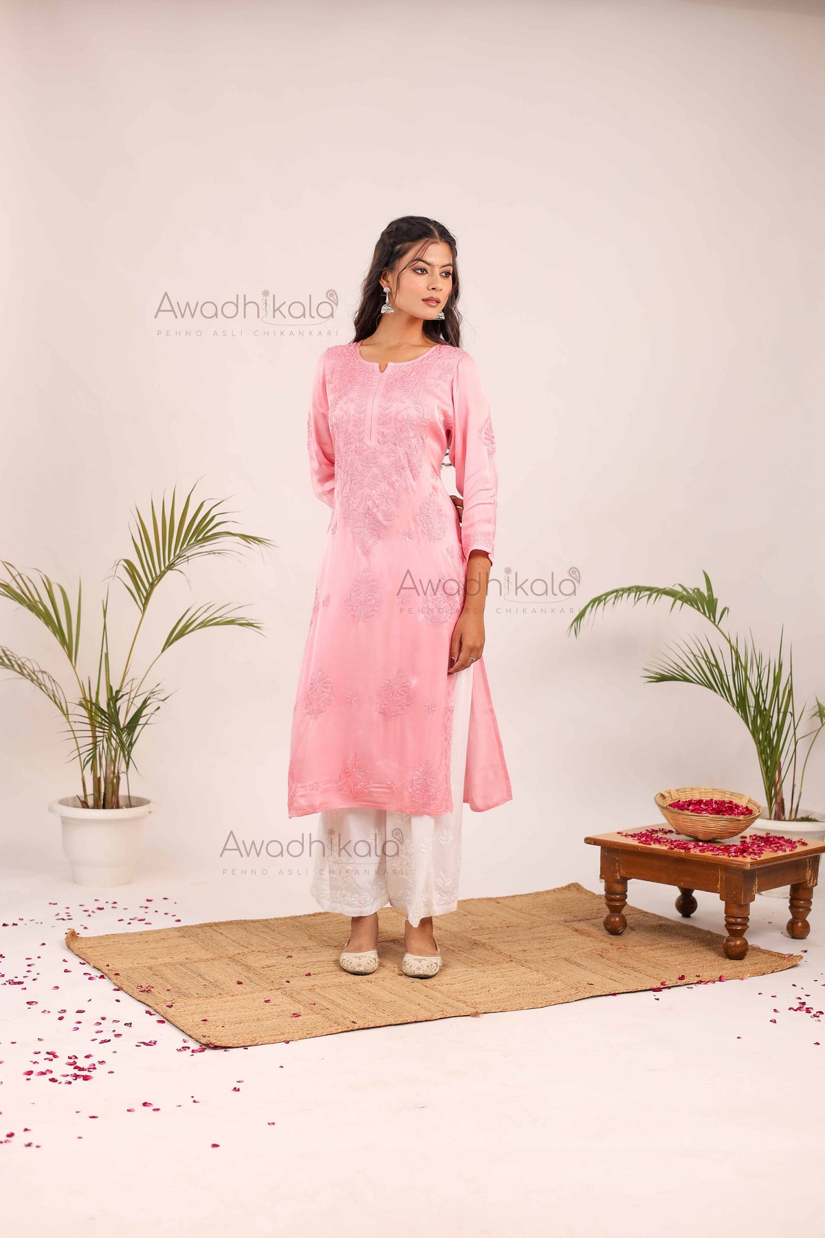 Inayat Modal Satin Kurti- Baby Pink