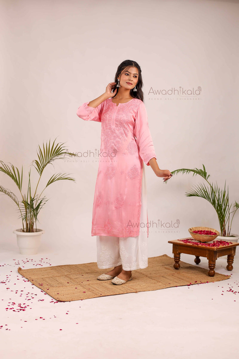 Inayat Modal Satin Kurti- Baby Pink
