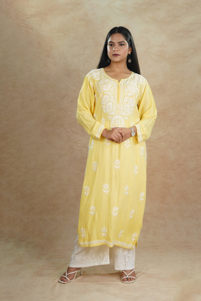 Saanvi Rayon Cotton Kurti- Yellow