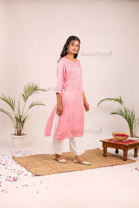 Inayat Modal Satin Kurti- Baby Pink