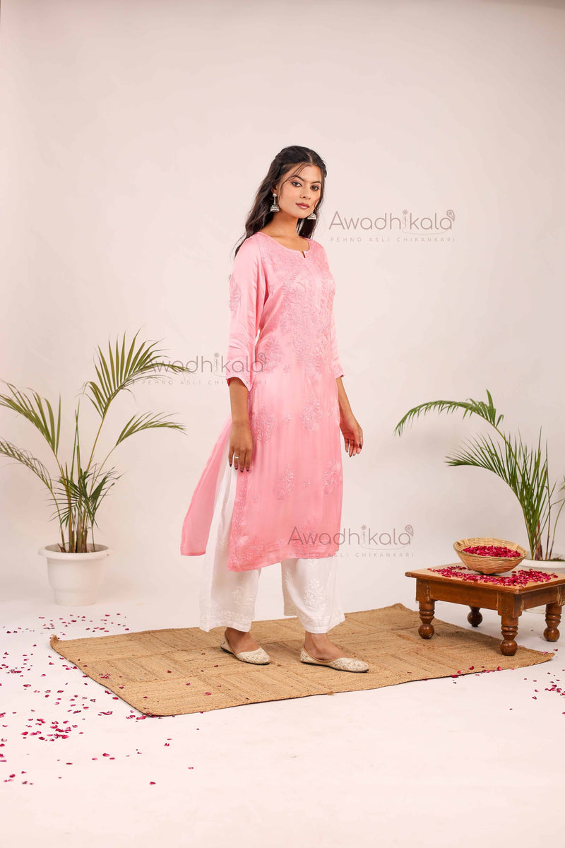 Inayat Modal Satin Kurti- Baby Pink