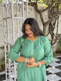 Aaliyah Pure Muslin Kurti- Green