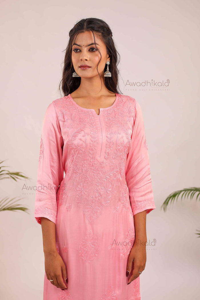 Inayat Modal Satin Kurti- Baby Pink