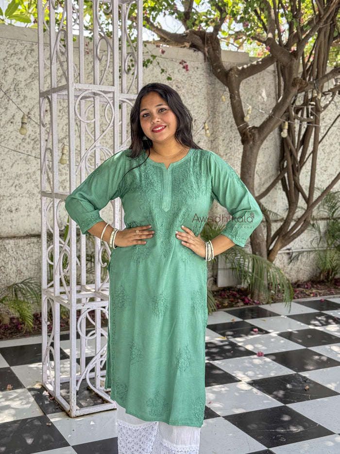 Aaliyah Pure Muslin Kurti- Green