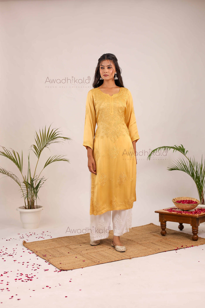 Inayat Modal Satin Kurti- Mustard