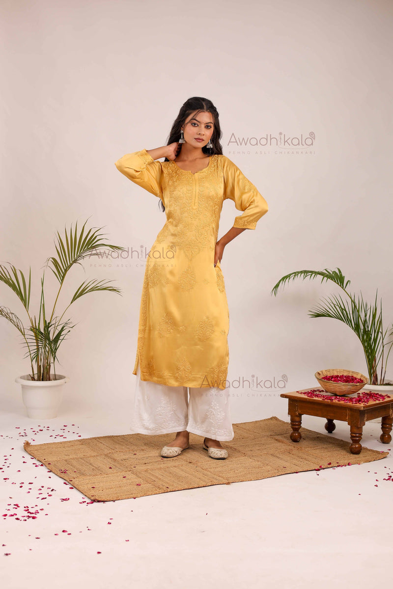 Inayat Modal Satin Kurti- Mustard