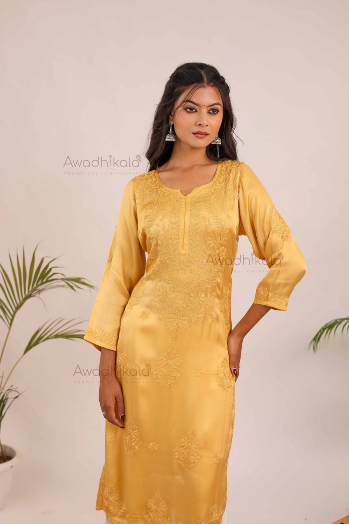 Inayat Modal Satin Kurti- Mustard