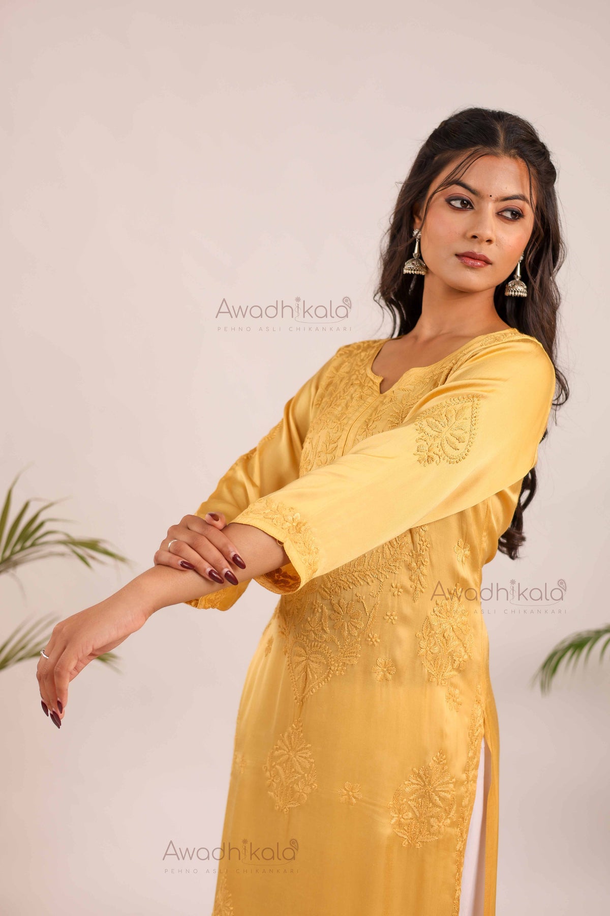 Inayat Modal Satin Kurti- Mustard