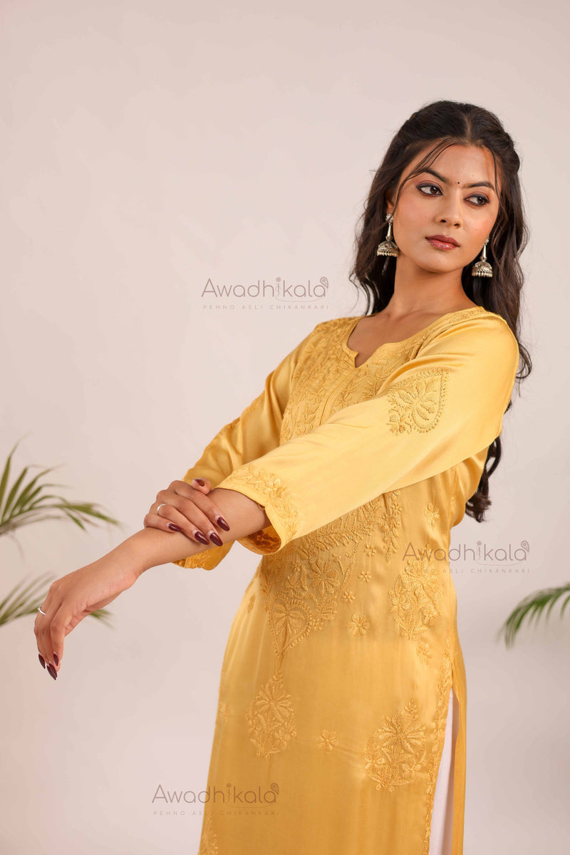 Inayat Modal Satin Kurti- Mustard