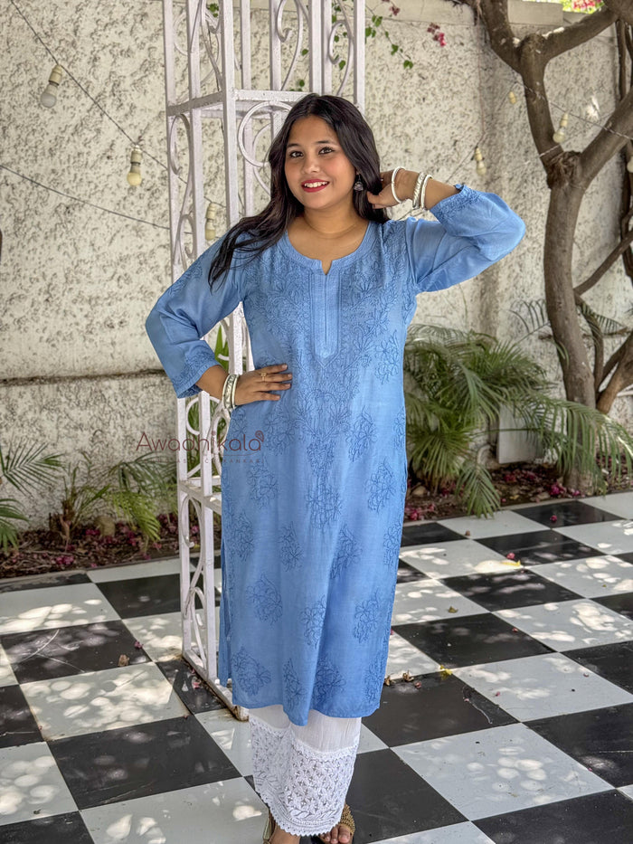 Aaliyah Pure Muslin Kurti- Blue