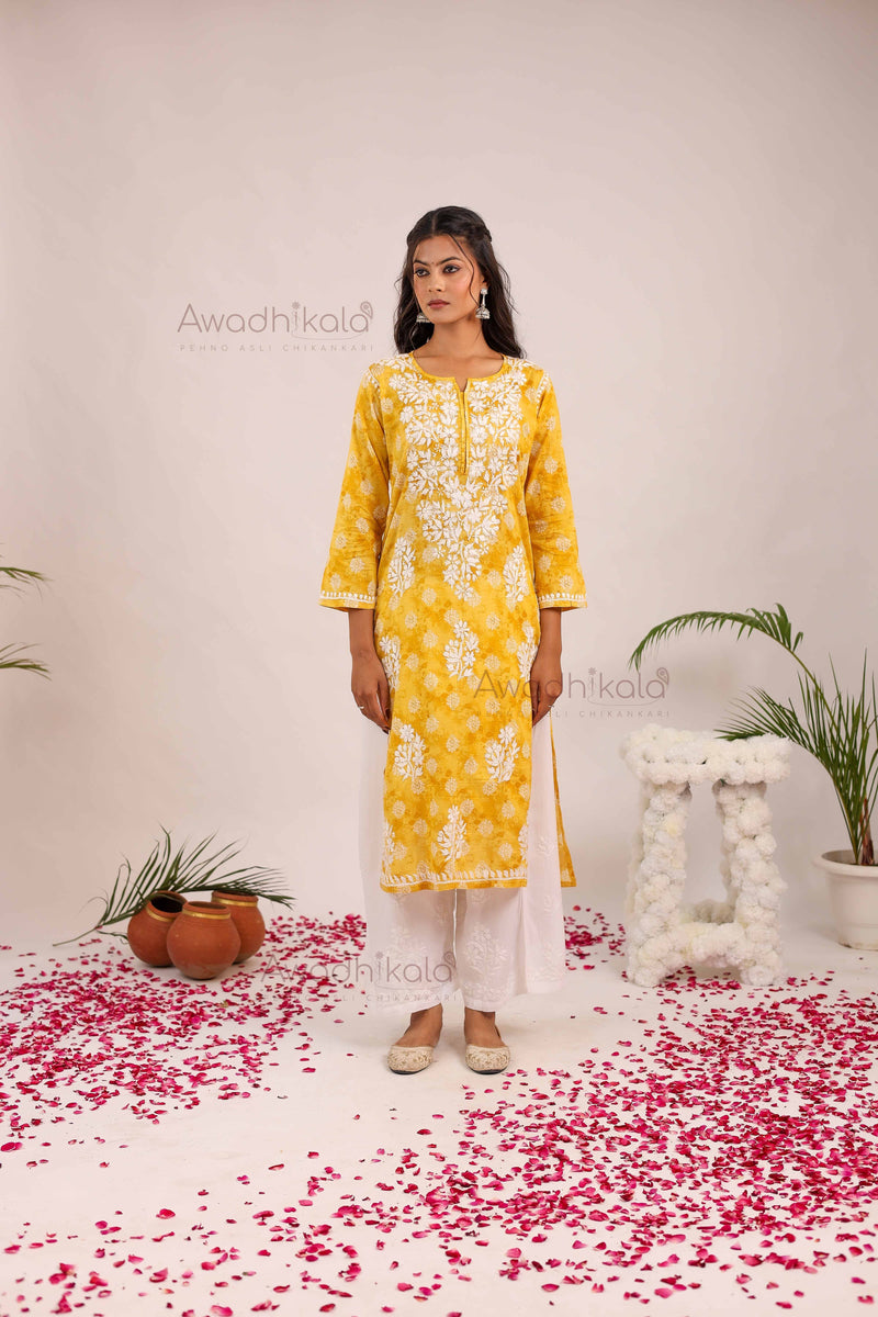 Nitika Mulcotton Printed Kurti- Mustard