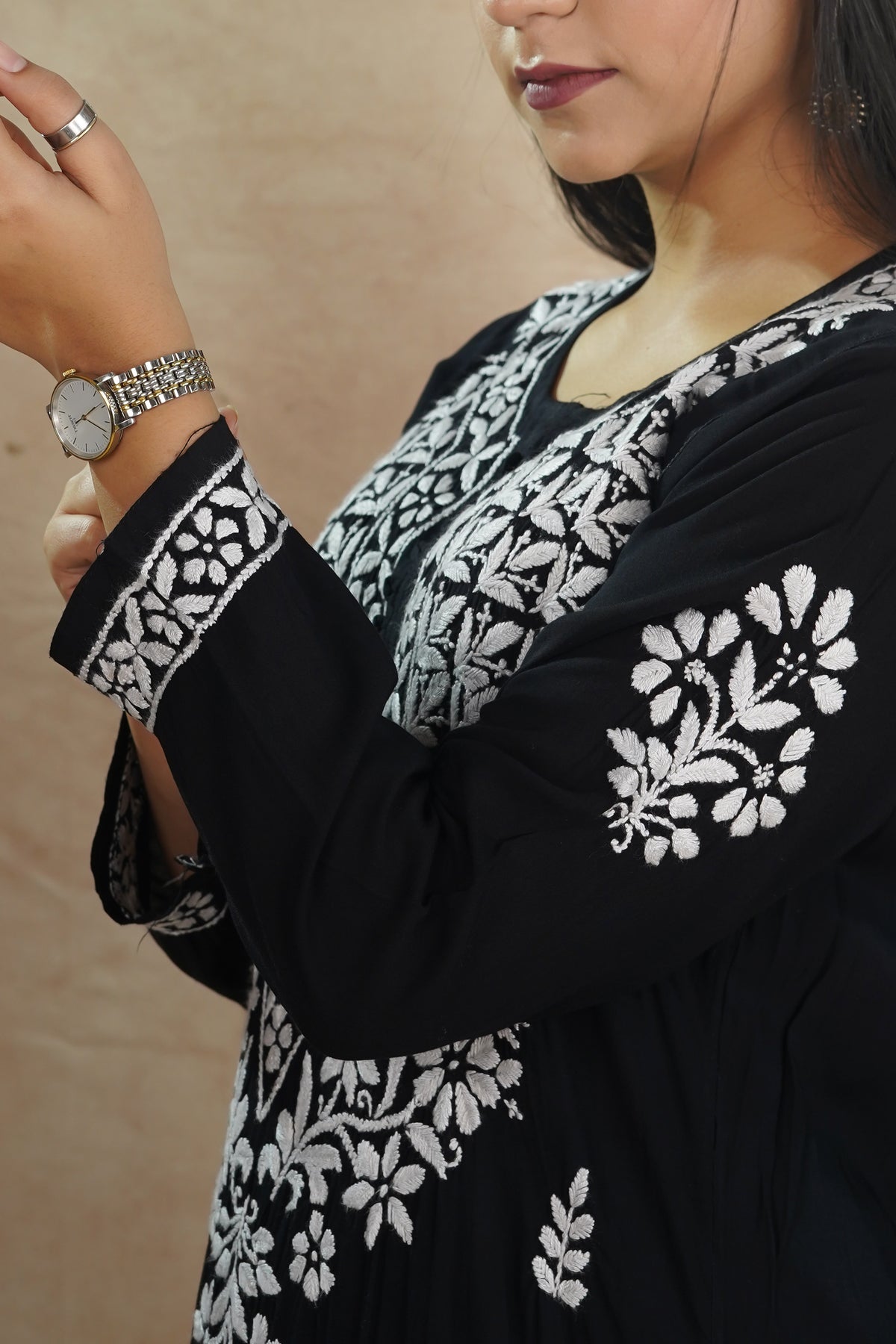 Aisha Pure Modal Kurti- Black