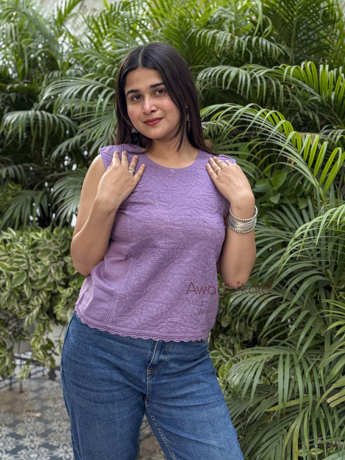 Ditya Cotton Short Top- Purple