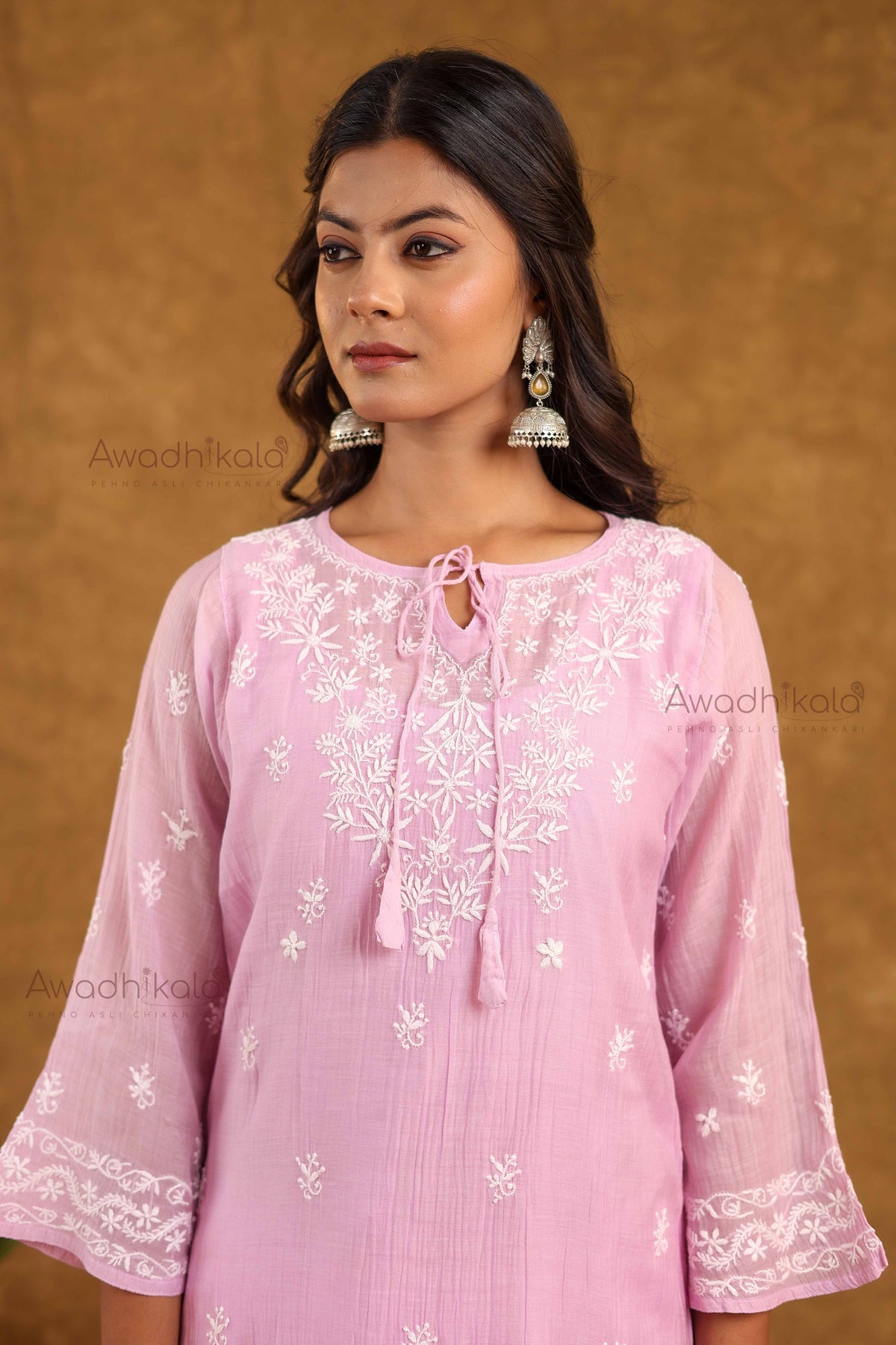 Akira Pure Mulmul Chanderi Kurti- Lavendar