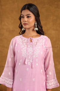 Akira Pure Mulmul Chanderi Kurti- Lavendar