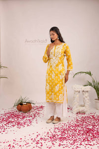 Nitika Mulcotton Printed Kurti- Mustard