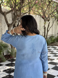 Aaliyah Pure Muslin Kurti- Blue