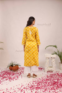 Nitika Mulcotton Printed Kurti- Mustard