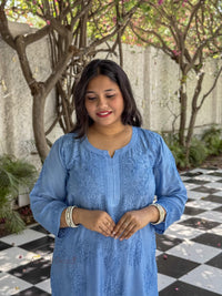 Aaliyah Pure Muslin Kurti- Blue