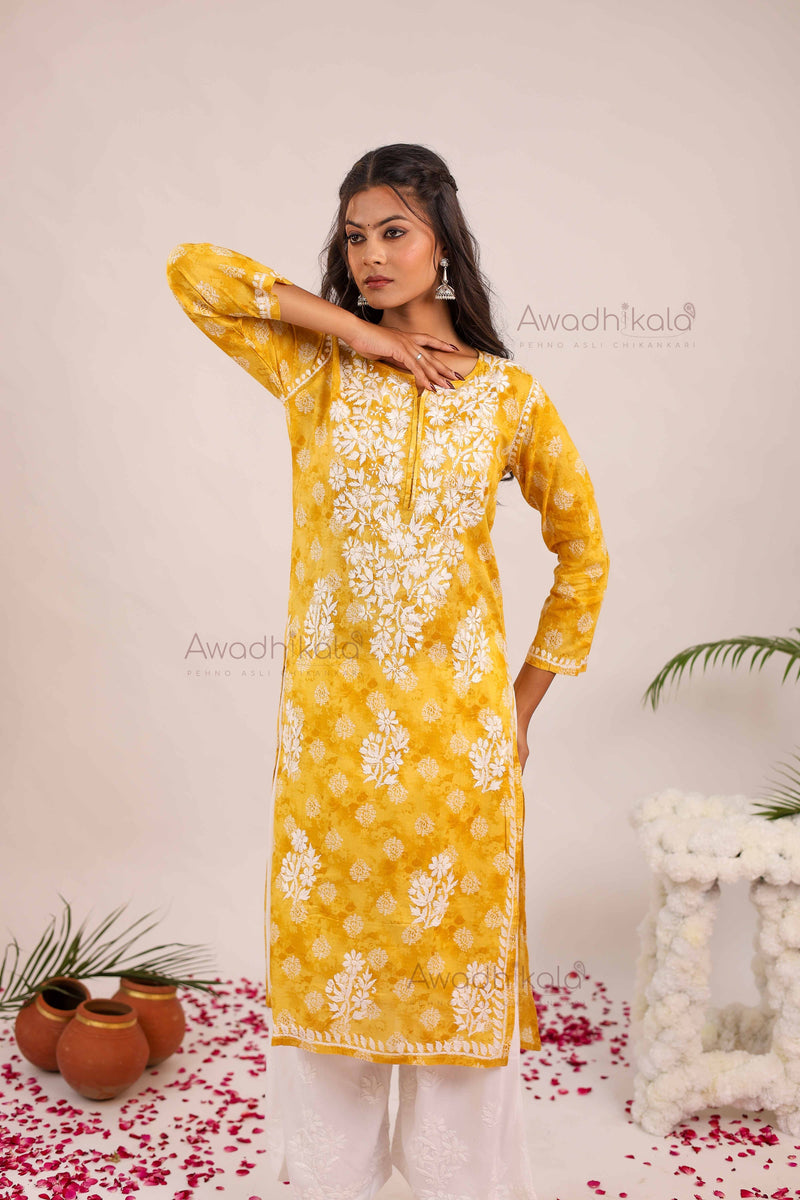Nitika Mulcotton Printed Kurti- Mustard