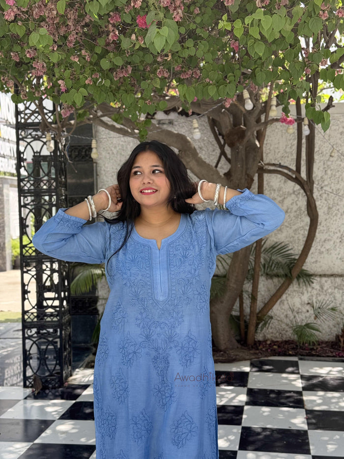 Aaliyah Pure Muslin Kurti- Blue