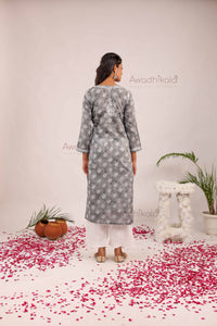 Nitika Mulcotton Printed Kurti- Grey