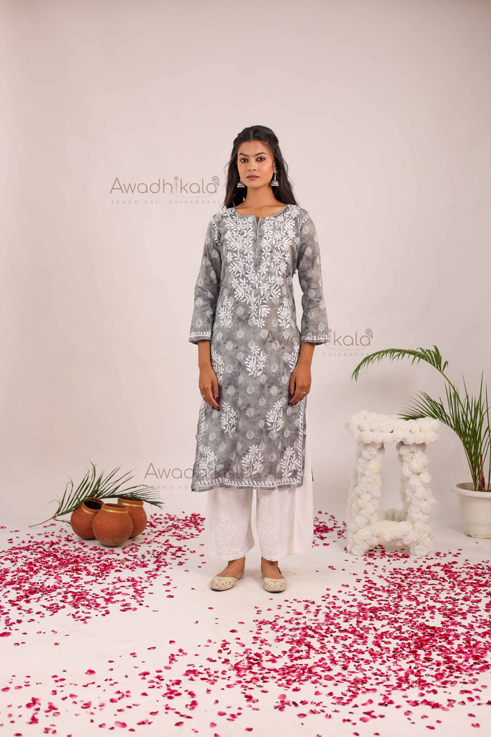 Nitika Mulcotton Printed Kurti- Grey