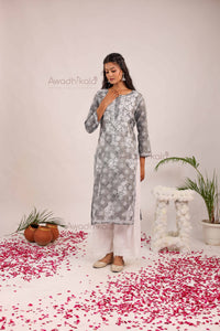 Nitika Mulcotton Printed Kurti- Grey