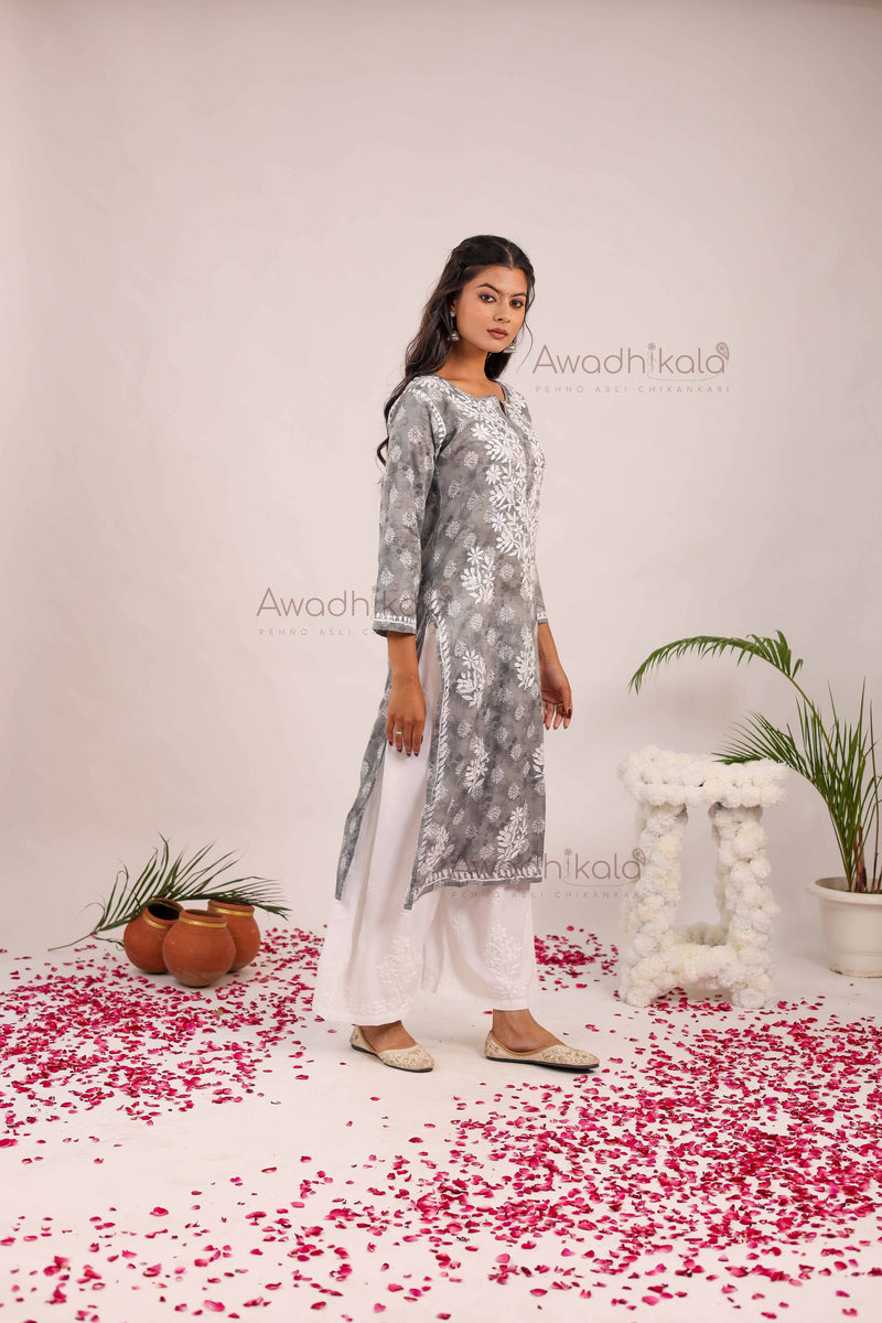 Nitika Mulcotton Printed Kurti- Grey