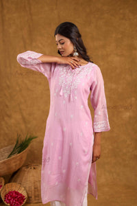 Akira Pure Mulmul Chanderi Kurti- Lavendar