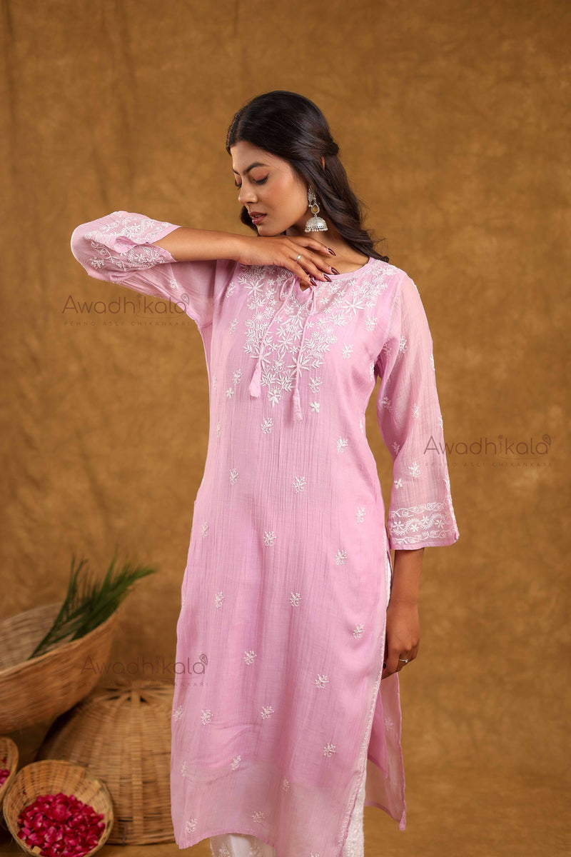 Akira Pure Mulmul Chanderi Kurti- Lavendar