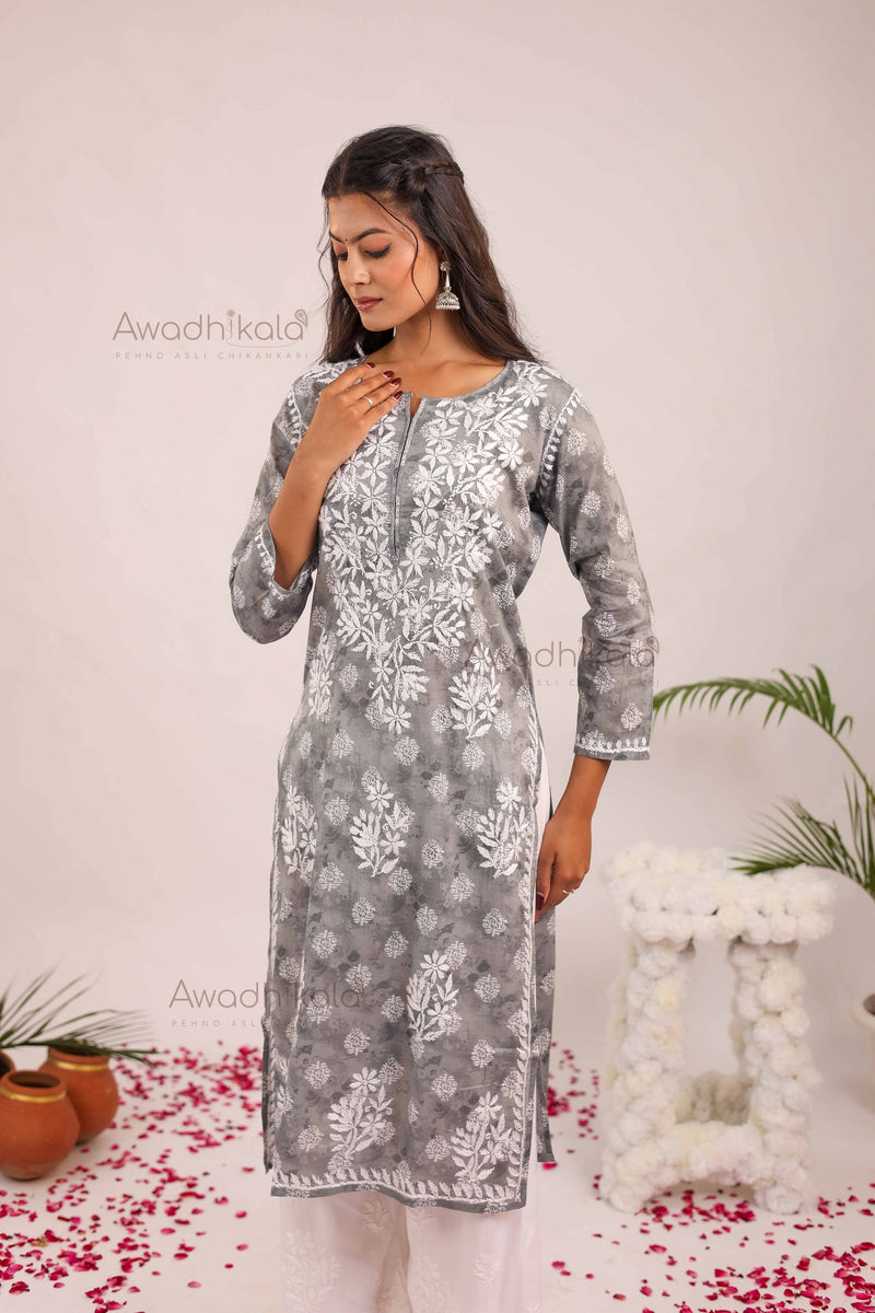 Nitika Mulcotton Printed Kurti- Grey