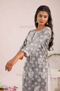 Nitika Mulcotton Printed Kurti- Grey