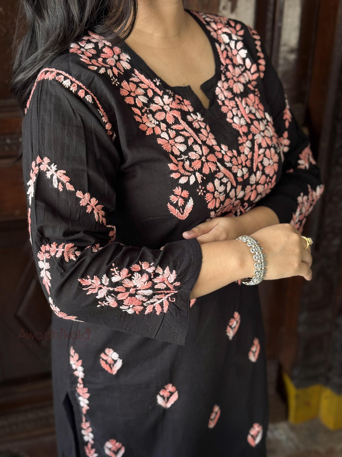 Kriti Cotton Multi Thread Kurti- Peach