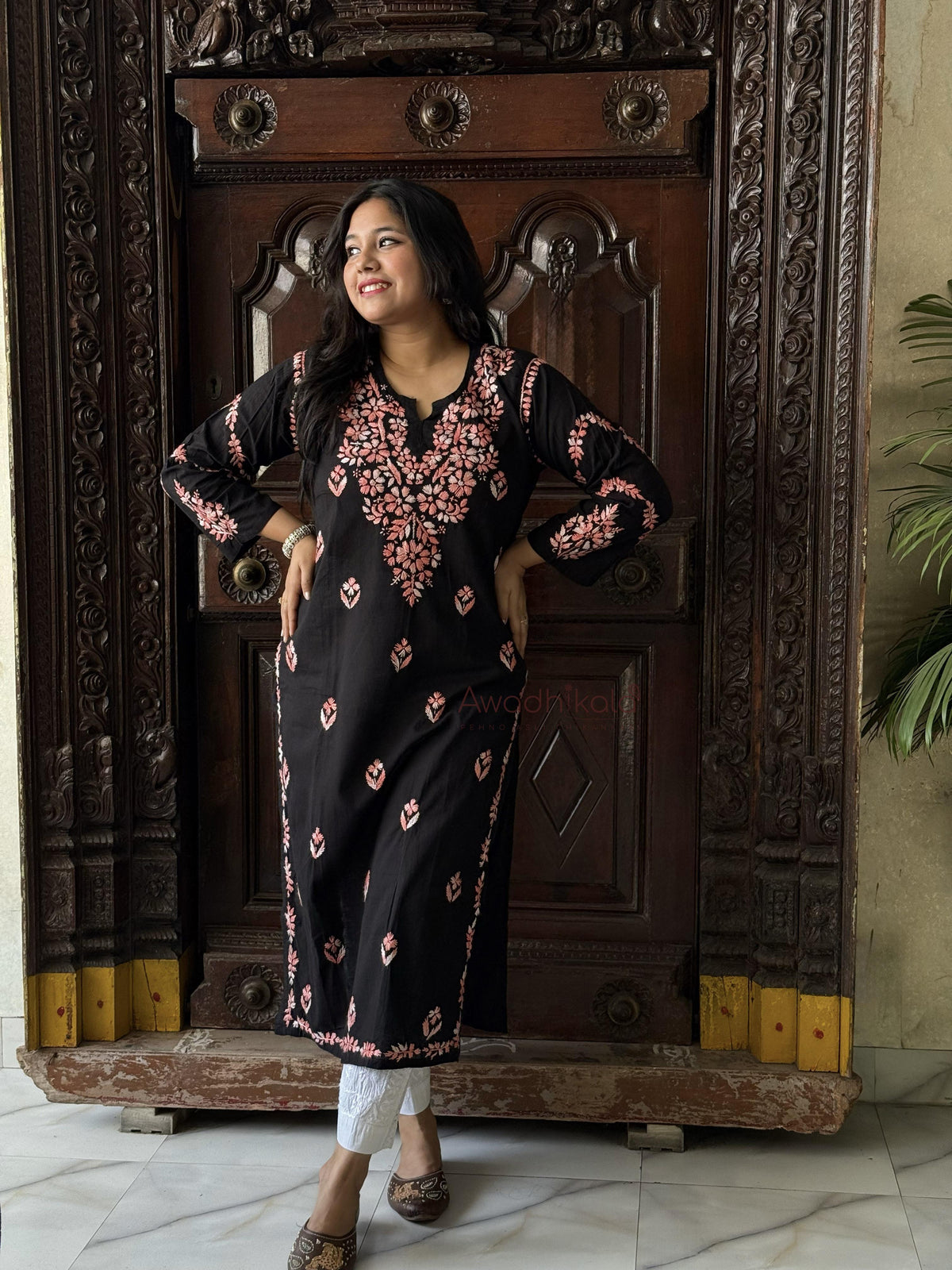 Kriti Cotton Multi Thread Kurti- Peach