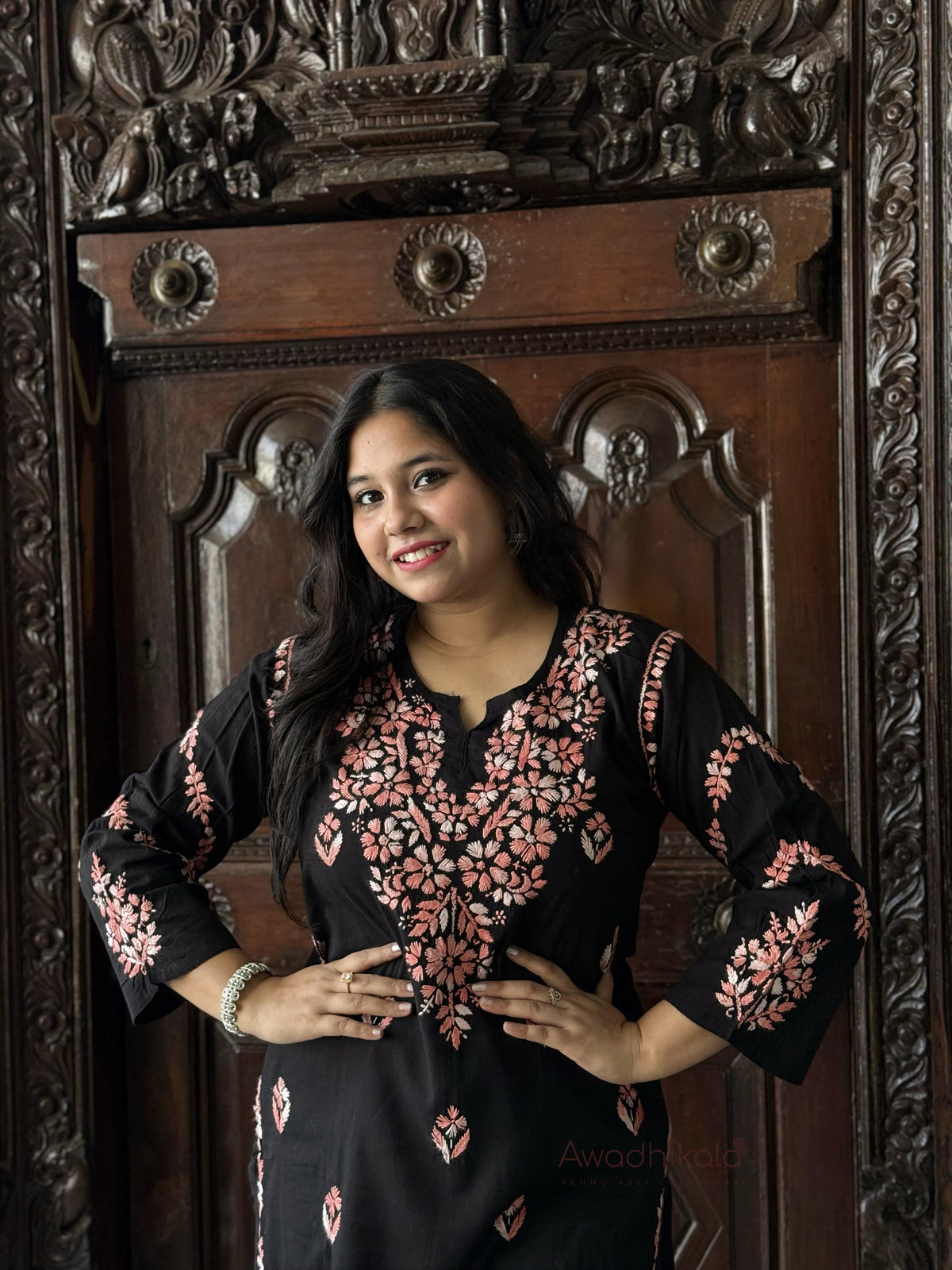 Kriti Cotton Multi Thread Kurti- Peach