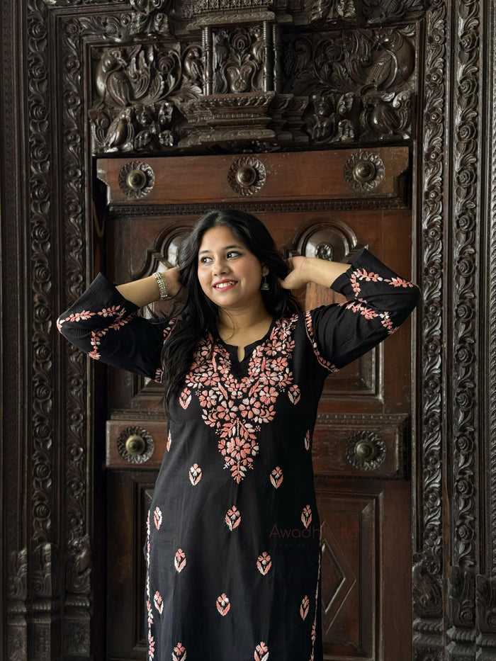 Kriti Cotton Multi Thread Kurti- Peach