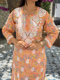 Niya Mulmul Cotton Printed Set- Peach