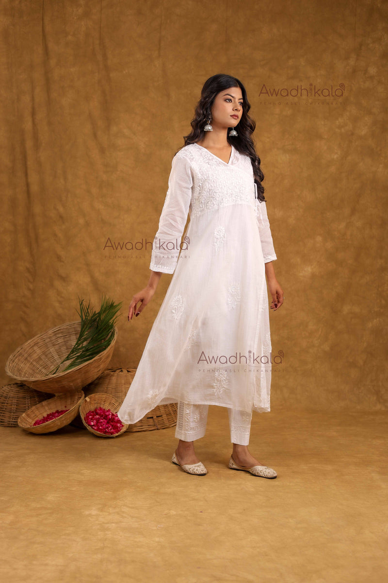 Anira Kota Angrakha Style Kurti- White