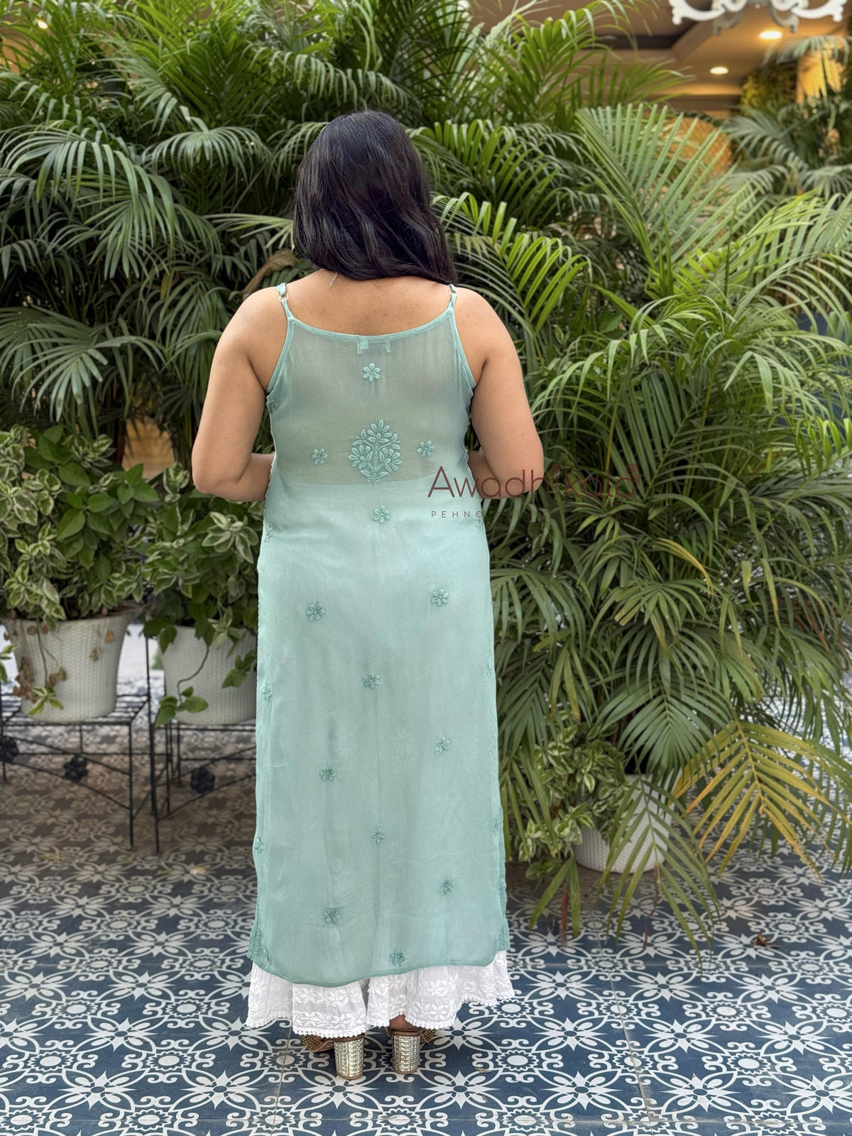 Krisha Viscose Georgette Strap Kurti- Green