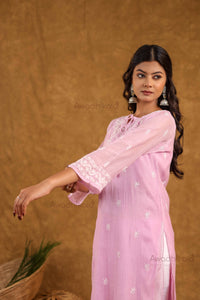 Akira Pure Mulmul Chanderi Kurti- Lavendar