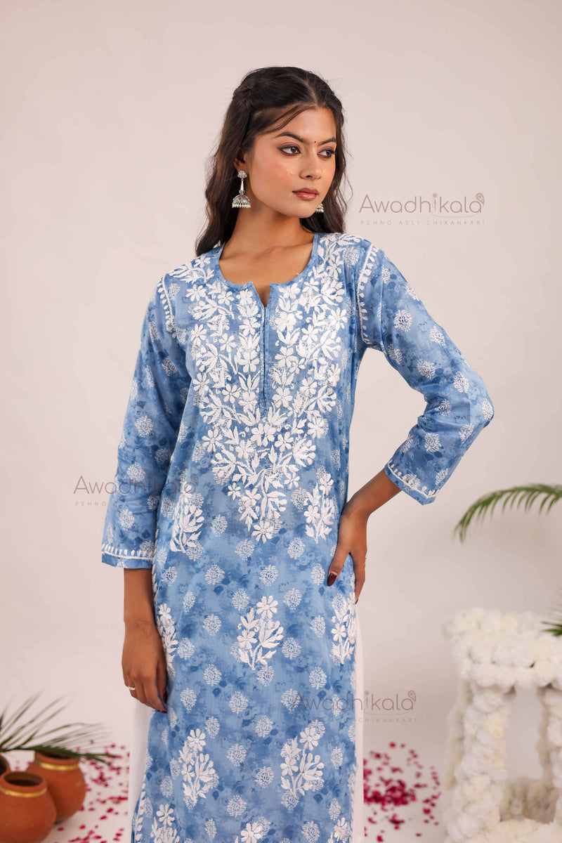 Nitika Mulcotton Printed Kurti- Blue