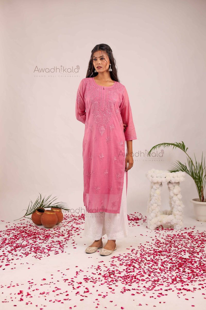 Trisha Chanderi Cotton Kurti- Pink