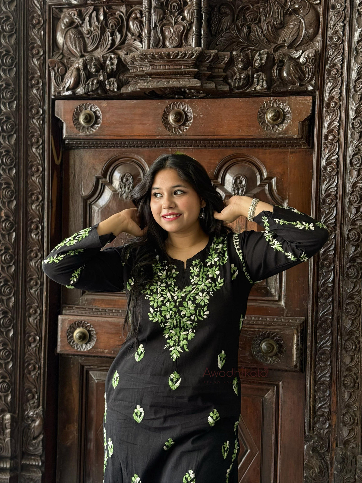 Kriti Cotton Multi Thread Kurti- Green