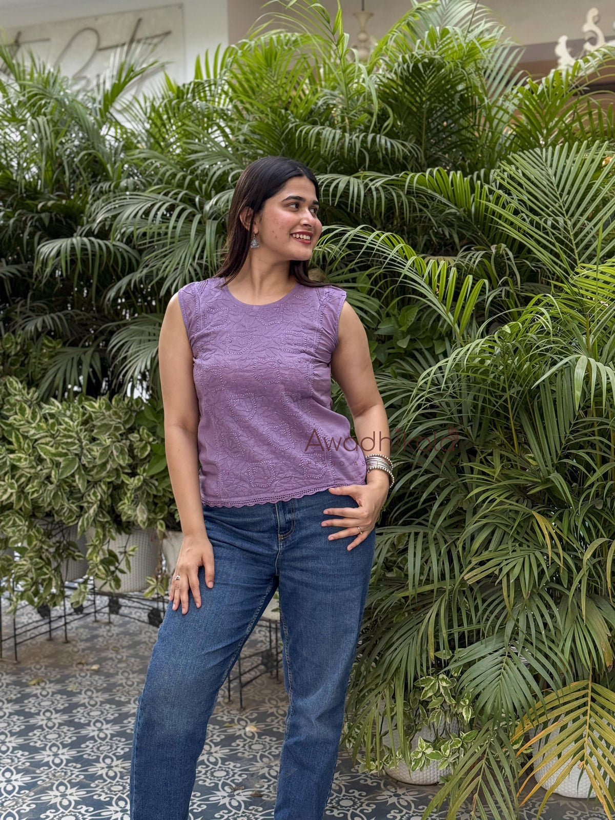Ditya Cotton Short Top- Purple
