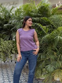 Ditya Cotton Short Top- Purple