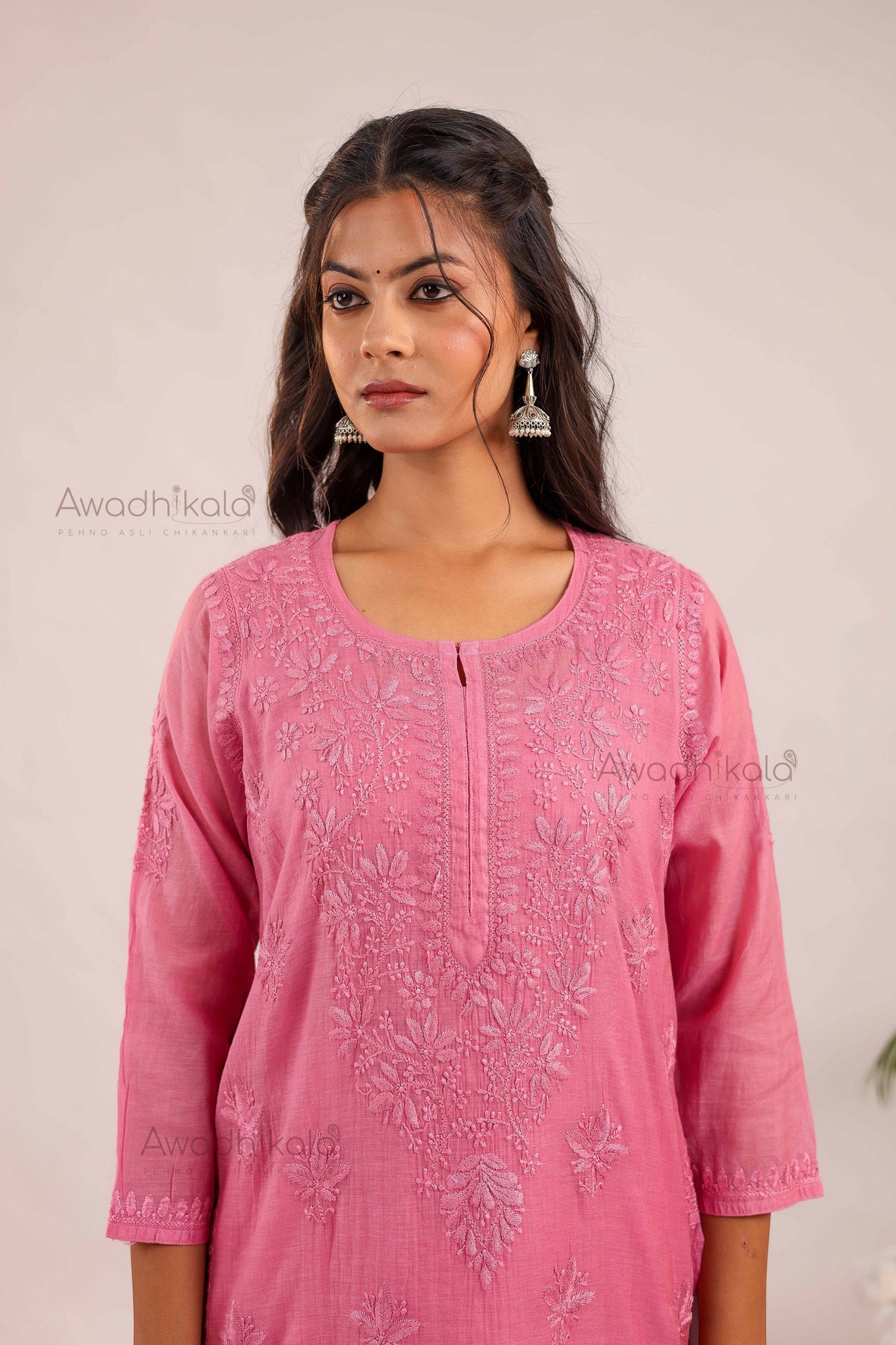 Trisha Chanderi Cotton Kurti- Pink